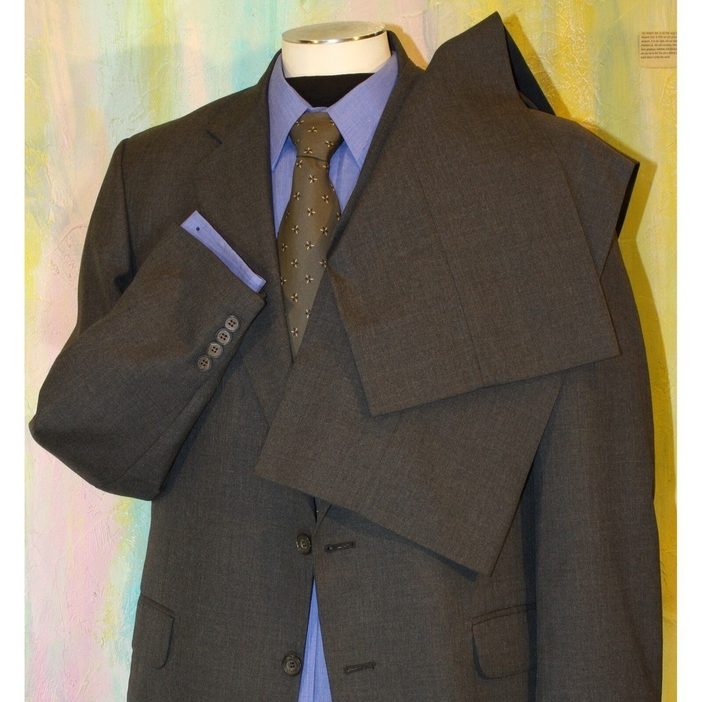 42 Charcoal Gray SUIT Jacket 38x30‎ Pants & Silk Tie LIGHT WOOL vtg deadstock
